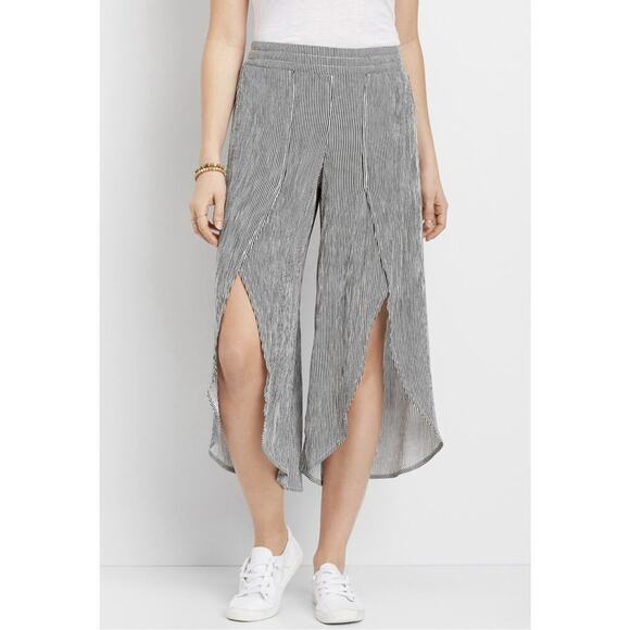 Maurice’s Split Hem Wide Leg Pants, Black White Stripe, Rayon Lyocell, Plus 20W - Picture 1 of 10